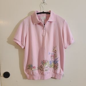 Alfred Dunner Garden Short Sleeve Lightweight Knit Half Zip Collar Top